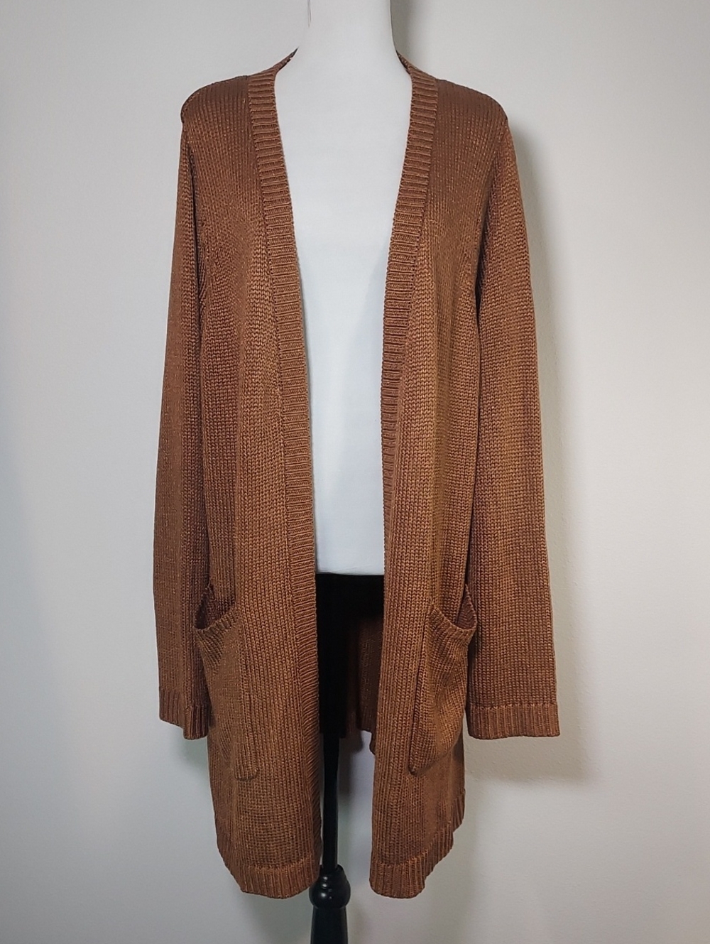 Jessica London Metallic Brown Open‑Front Knit Long Cardigan Sweater Size 18/20